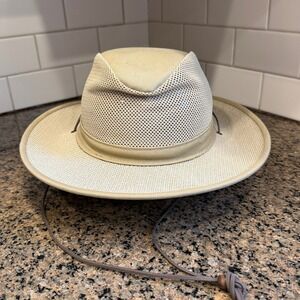 Herschel Hat Co Fishing Hat Mens Size 7 3/8 Beige Mesh Outdoor Sun Protection